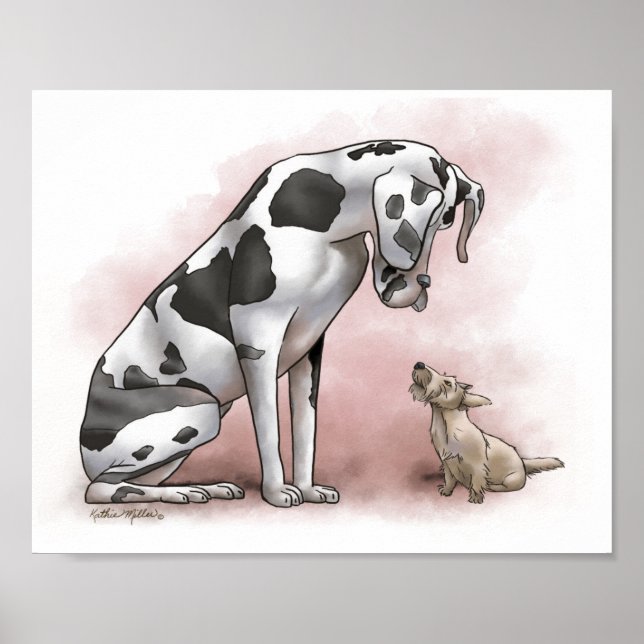 Great Dane and Scottish Terrier Cartoon Poster (Front)