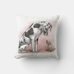 Great Dane and Scottish Terrier Cartoon Throw Pillow