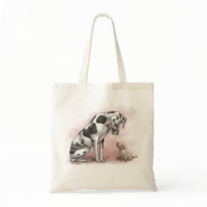 Great Dane and Scottish Terrier Cartoon Tote Bag