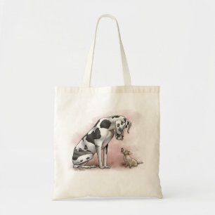 Great Dane and Scottish Terrier Cartoon Tote Bag