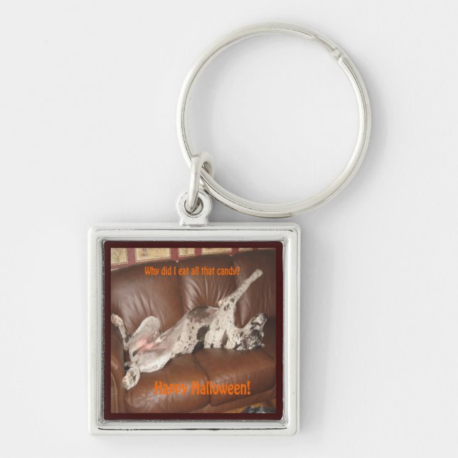 Great Dane Ate Too Much Halloween Candy Keychain (Front)