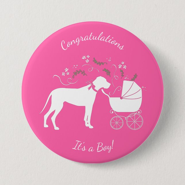 Great Dane Baby Shower Button (Front)