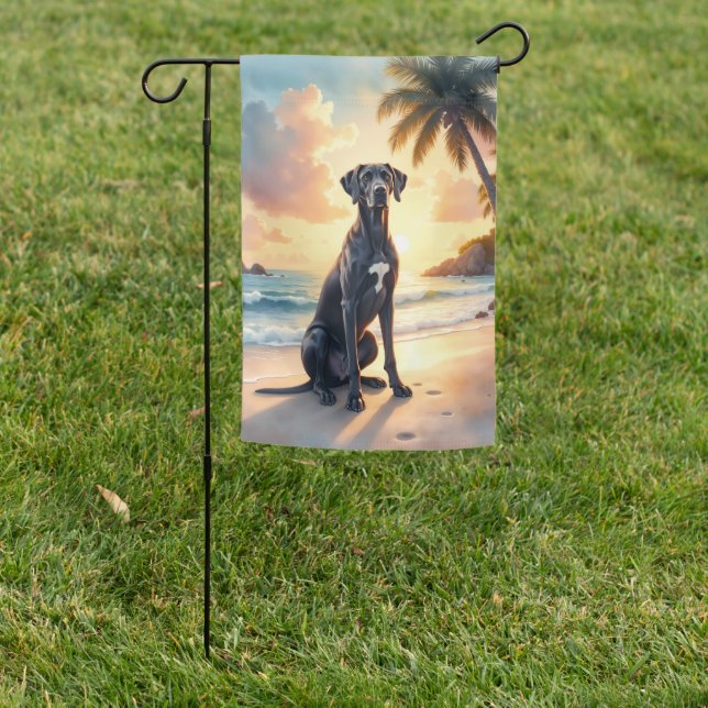 Great Dane Beach Sunset Garden Flag (In SItu)