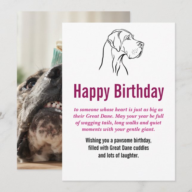 Great Dane Birthday Flat Card  (Front/Back)