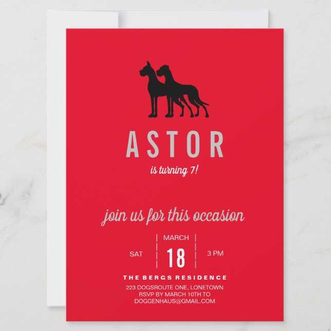 Great Dane Birthday Invitation (Front)