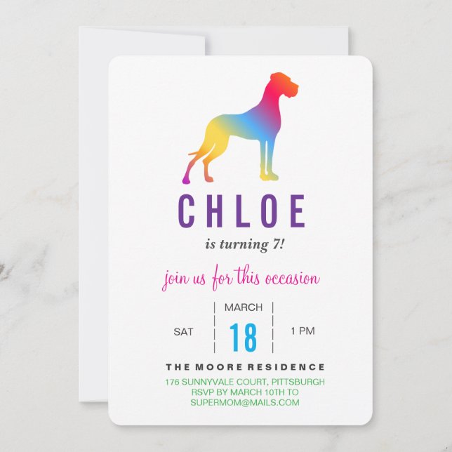 Great Dane Birthday Invitation Burgundy  (Back)