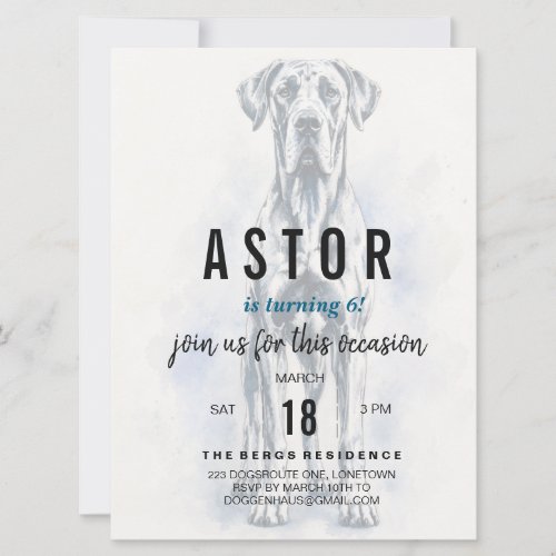 Great Dane Birthday Invitation Watercolor painting