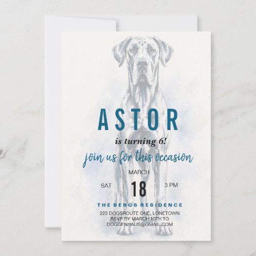 Great Dane Birthday Invitation Watercolor painting