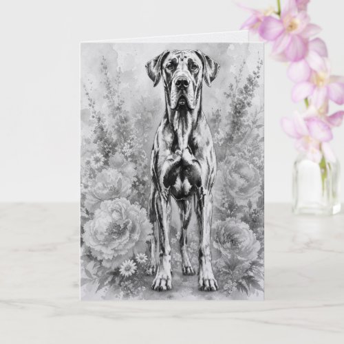 Great Dane Black and White Watercolor Card