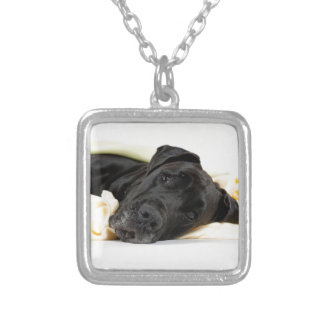 Great Dane - black / German Dogge - black Silver Plated Necklace