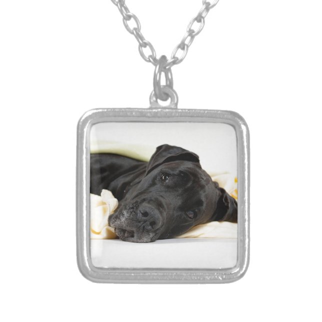 Great Dane - black / German Dogge - black Silver Plated Necklace (Front)