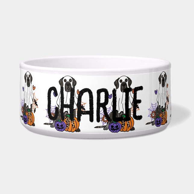 Great Dane Black Halloween Ghost Dog Bowl (Front)