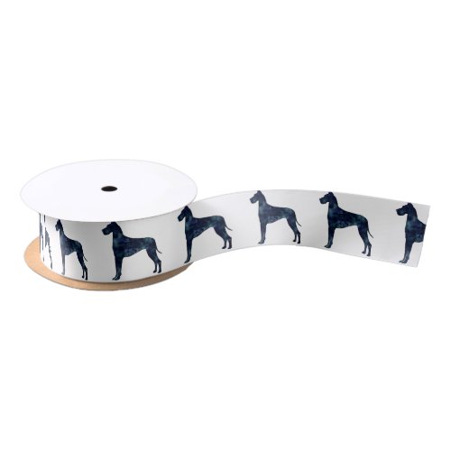 Great Dane Black Watercolor Silhouette Satin Ribbon