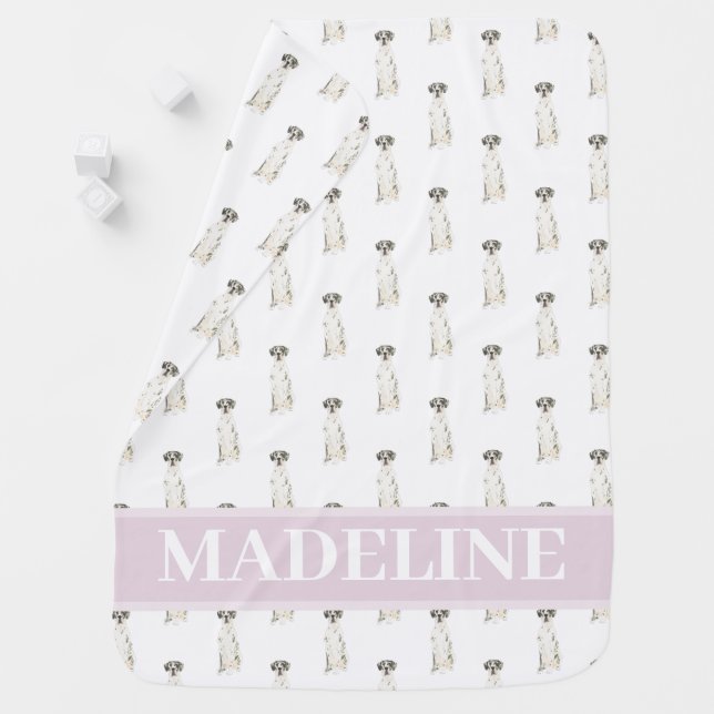 Great Dane (Black White Harlequin) Pink Baby Blanket (In Situ)