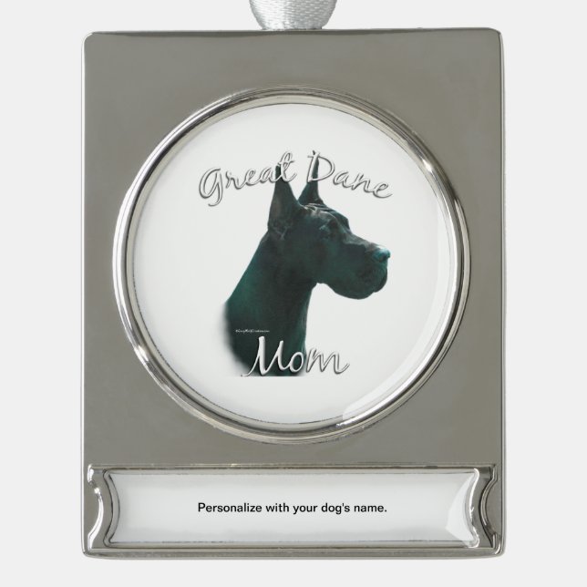 Great Dane (blk) Mom 2 Silver Plated Banner Ornament (Front)