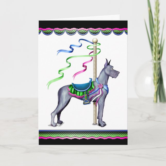 Great Dane Blue Carousel - Customized Card (Front)