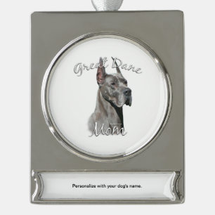 Great Dane (blue) Mom 2 Silver Plated Banner Ornament