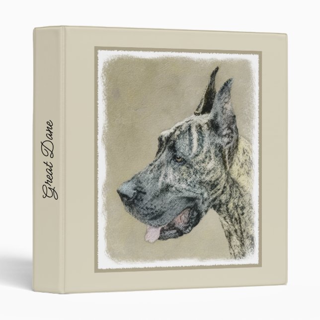 Great Dane (Brindle) Painting - Original Dog Art 3 Ring Binder (Front/Spine)
