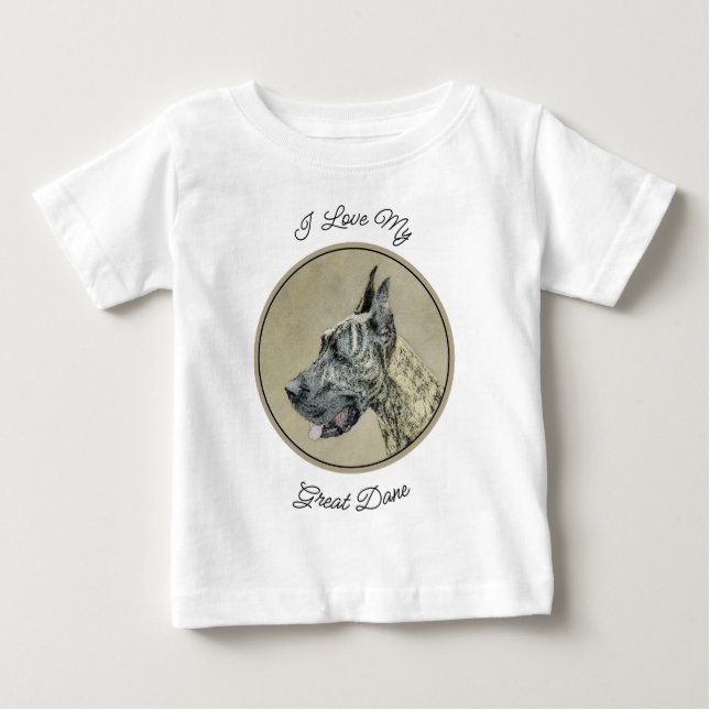 Great Dane (Brindle) Painting - Original Dog Art Baby T-Shirt (Front)