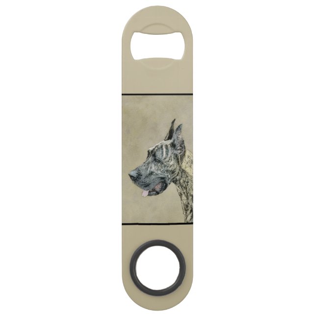 Great Dane (Brindle) Painting - Original Dog Art Bar Key (Back)