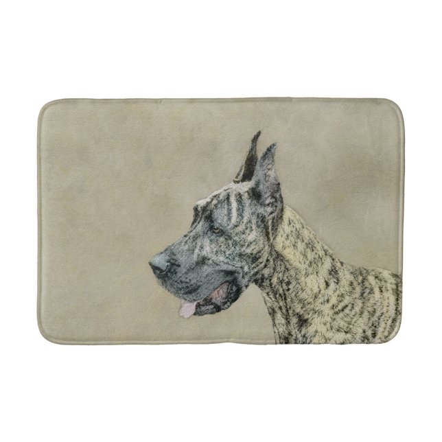 Great Dane (Brindle) Painting - Original Dog Art Bath Mat (Front)