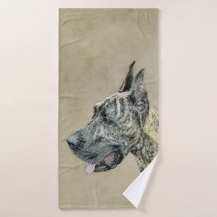Great Dane (Brindle) Painting - Original Dog Art Bath Towel Set