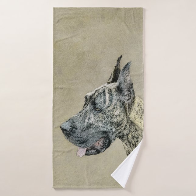 Great Dane (Brindle) Painting - Original Dog Art Bath Towel Set (Bath Towel)