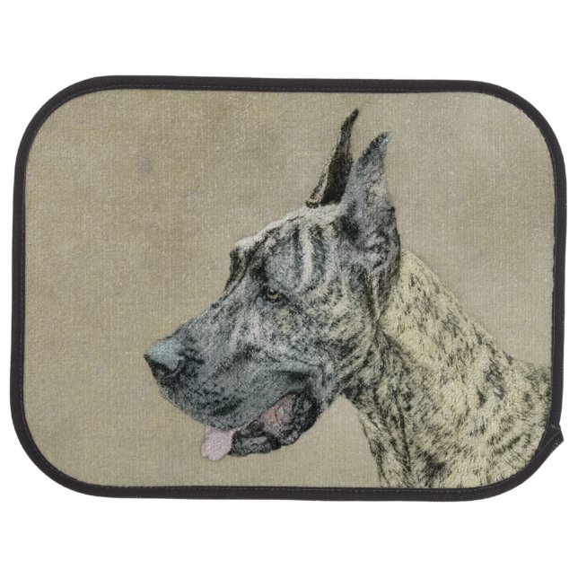 Great Dane (Brindle) Painting - Original Dog Art Car Floor Mat (Rear)