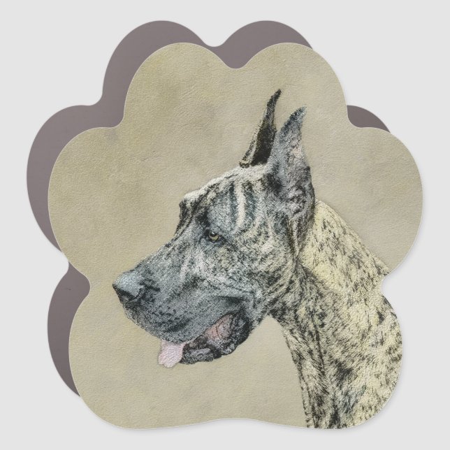 Great Dane (Brindle) Painting - Original Dog Art Car Magnet (Front)
