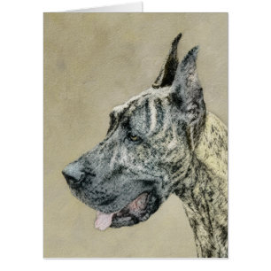 Great Dane (Brindle) Painting - Original Dog Art Card