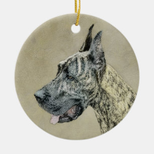 Great Dane (Brindle) Painting - Original Dog Art Ceramic Ornament