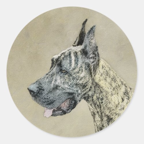 Great Dane Brindle Painting _ Original Dog Art Classic Round Sticker