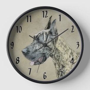 Great Dane (Brindle) Painting - Original Dog Art Clock