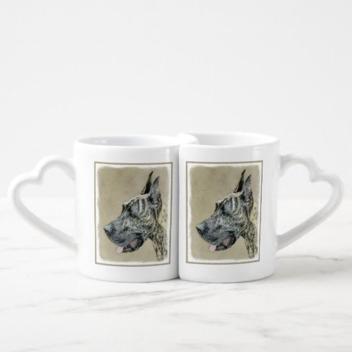 Great Dane Brindle Painting _ Original Dog Art Coffee Mug Set