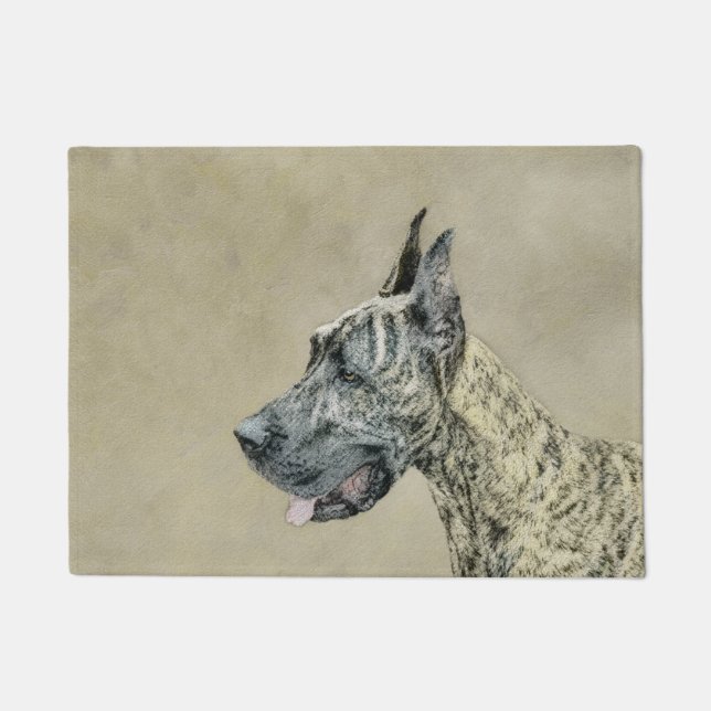 Great Dane (Brindle) Painting - Original Dog Art Doormat (Front)