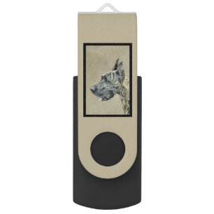 Great Dane (Brindle) Painting - Original Dog Art Flash Drive