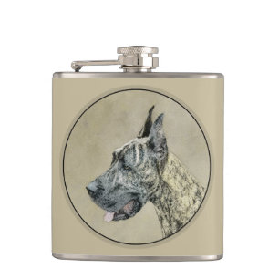 Great Dane (Brindle) Painting - Original Dog Art Flask