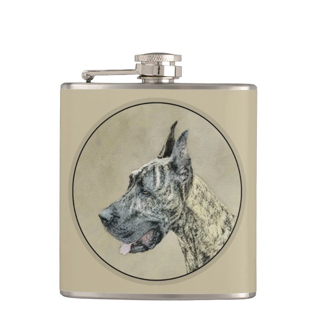 Great Dane (Brindle) Painting - Original Dog Art Flask (Front)