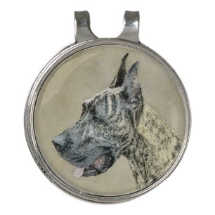 Great Dane (Brindle) Painting - Original Dog Art Golf Hat Clip