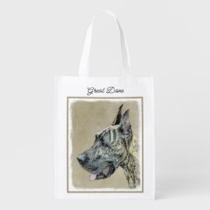 Great Dane (Brindle) Painting - Original Dog Art Grocery Bag