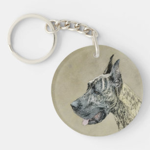 Great Dane (Brindle) Painting - Original Dog Art Keychain