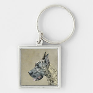 Great Dane (Brindle) Painting - Original Dog Art Keychain