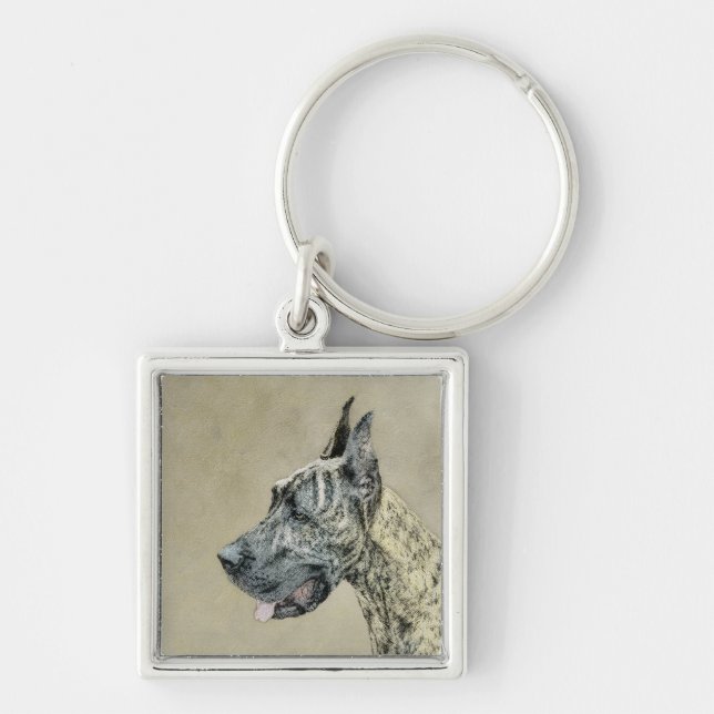 Great Dane (Brindle) Painting - Original Dog Art Keychain (Front)