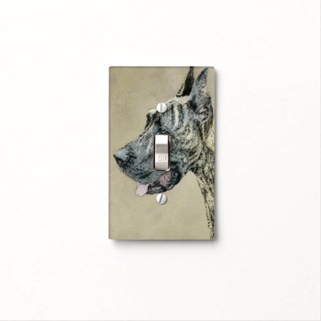 Great Dane (Brindle) Painting - Original Dog Art Light Switch Cover (In Situ)