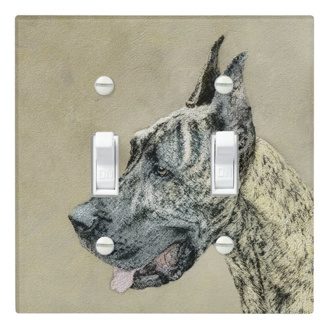 Great Dane (Brindle) Painting - Original Dog Art Light Switch Cover (In Situ)