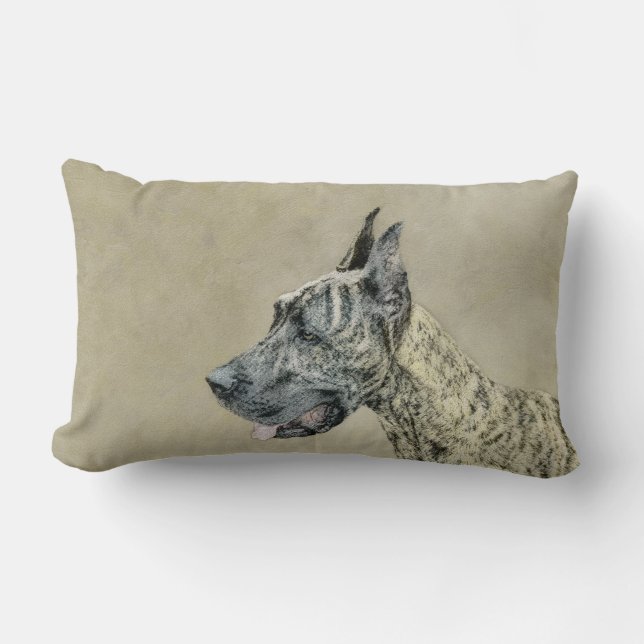 Great Dane (Brindle) Painting - Original Dog Art Lumbar Pillow (Front)