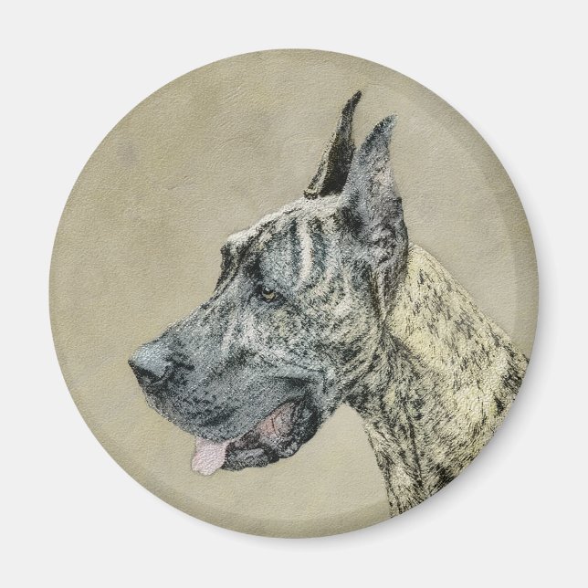 Great Dane (Brindle) Painting - Original Dog Art Magnet (Front)