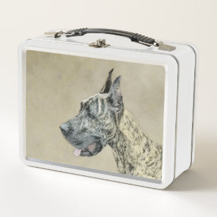 Great Dane (Brindle) Painting - Original Dog Art Metal Lunch Box