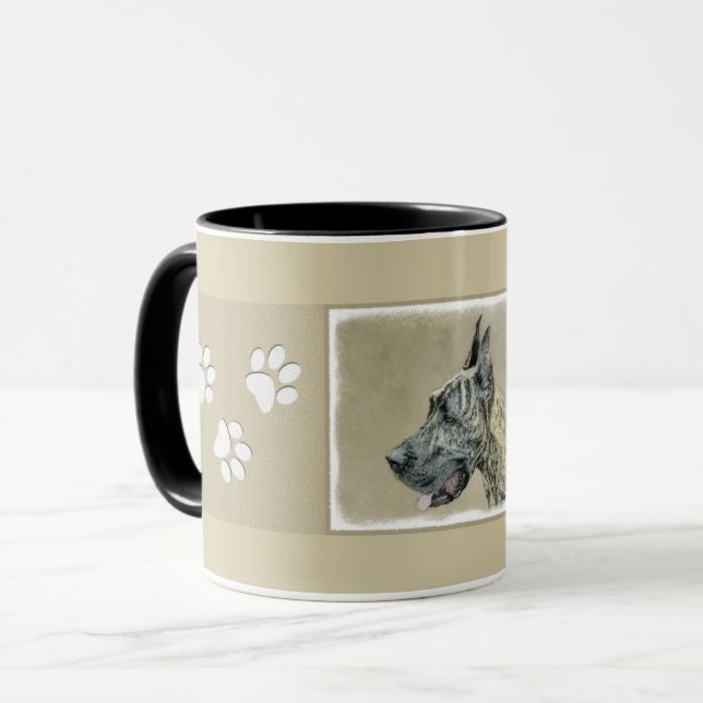 Great Dane (Brindle) Painting - Original Dog Art Mug (Front Left)