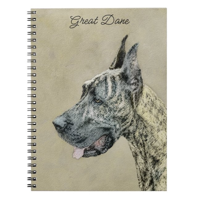 Great Dane (Brindle) Painting - Original Dog Art Notebook (Front)